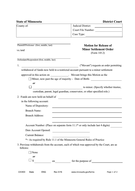Form 145.2 (CIV403)  Printable Pdf
