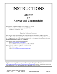 Instructions for Form CIV302, SOP105 Answer or Answer and Counterclaim - Minnesota