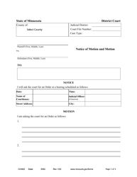 Form CIV602 Notice of Motion and Motion - Minnesota