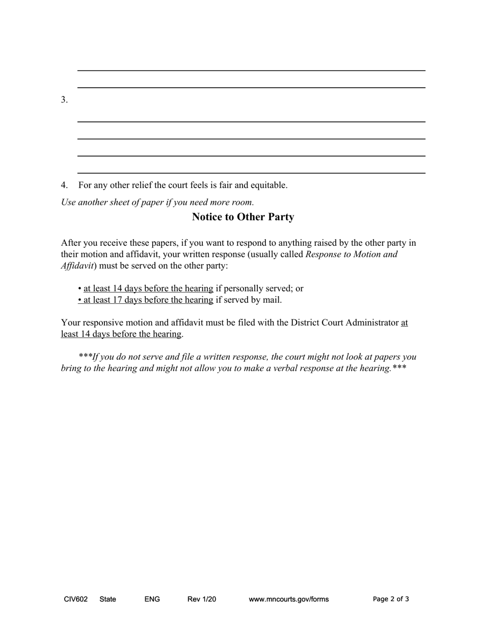 Form CIV602 Notice of Motion and Motion - Minnesota, Page 2