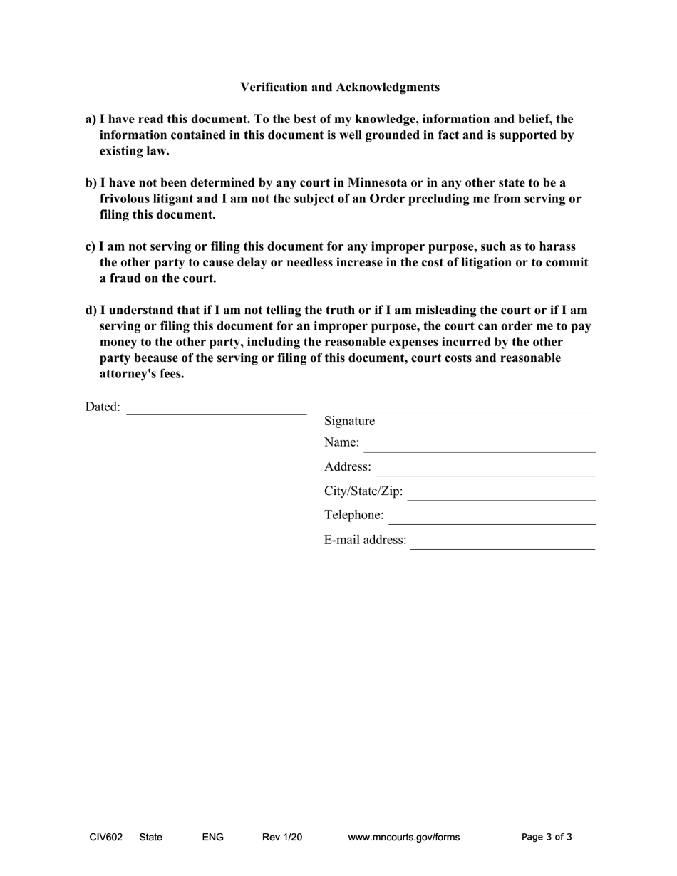Form CIV602 Notice of Motion and Motion - Minnesota, Page 3