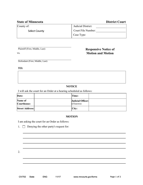 Form CIV702  Printable Pdf