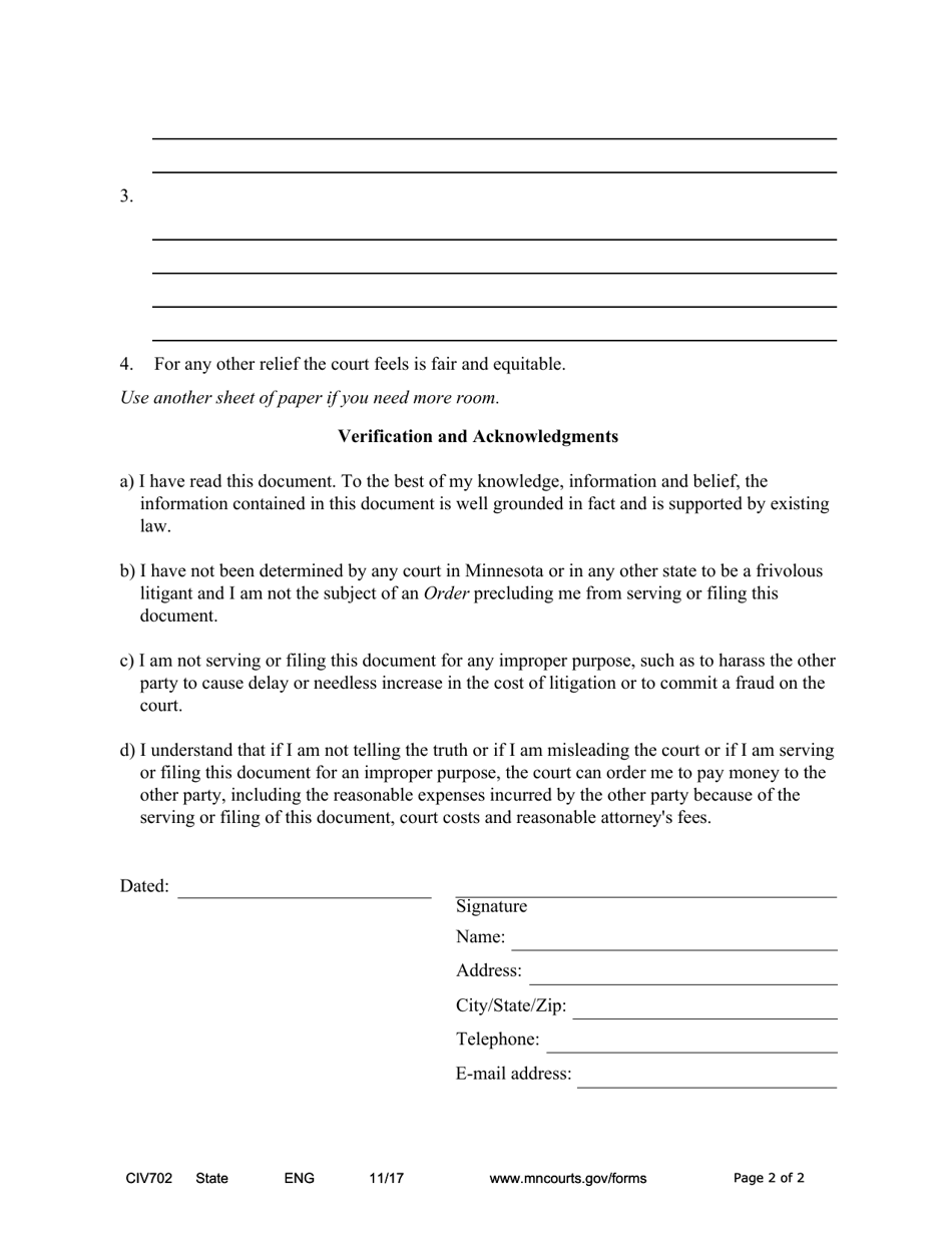 Form CIV702 Responsive Notice of Motion and Motion - Minnesota, Page 2