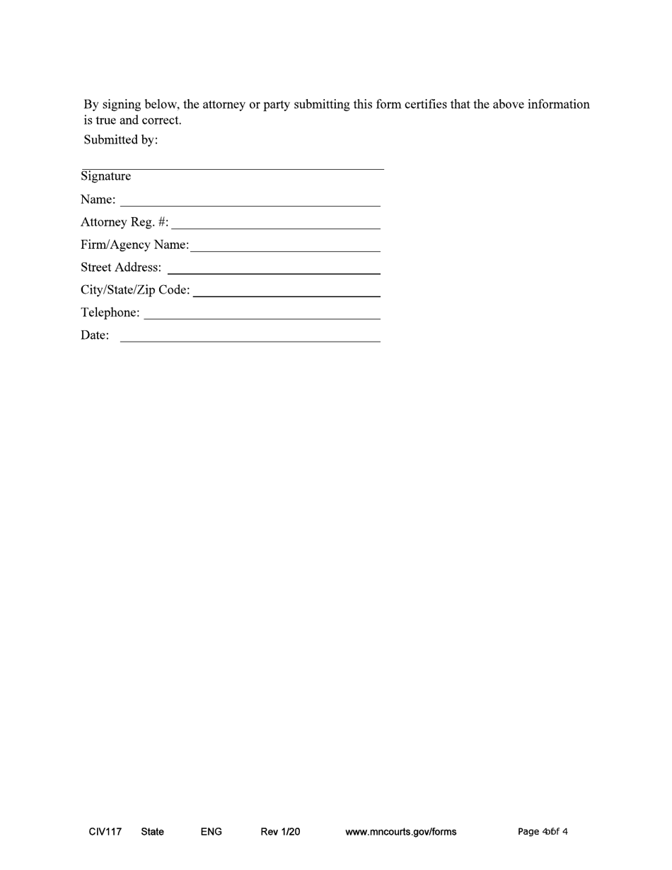 Form CIV117 Civil Cover Sheet (Non-family Case Type) - Minnesota, Page 4