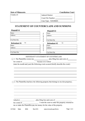 Form CCT202 Statement of Counterclaim and Summons - Minnesota