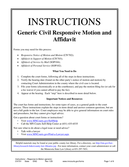 Instructions for Form CIV702, CIV703, SOP104, SOP102 - Minnesota