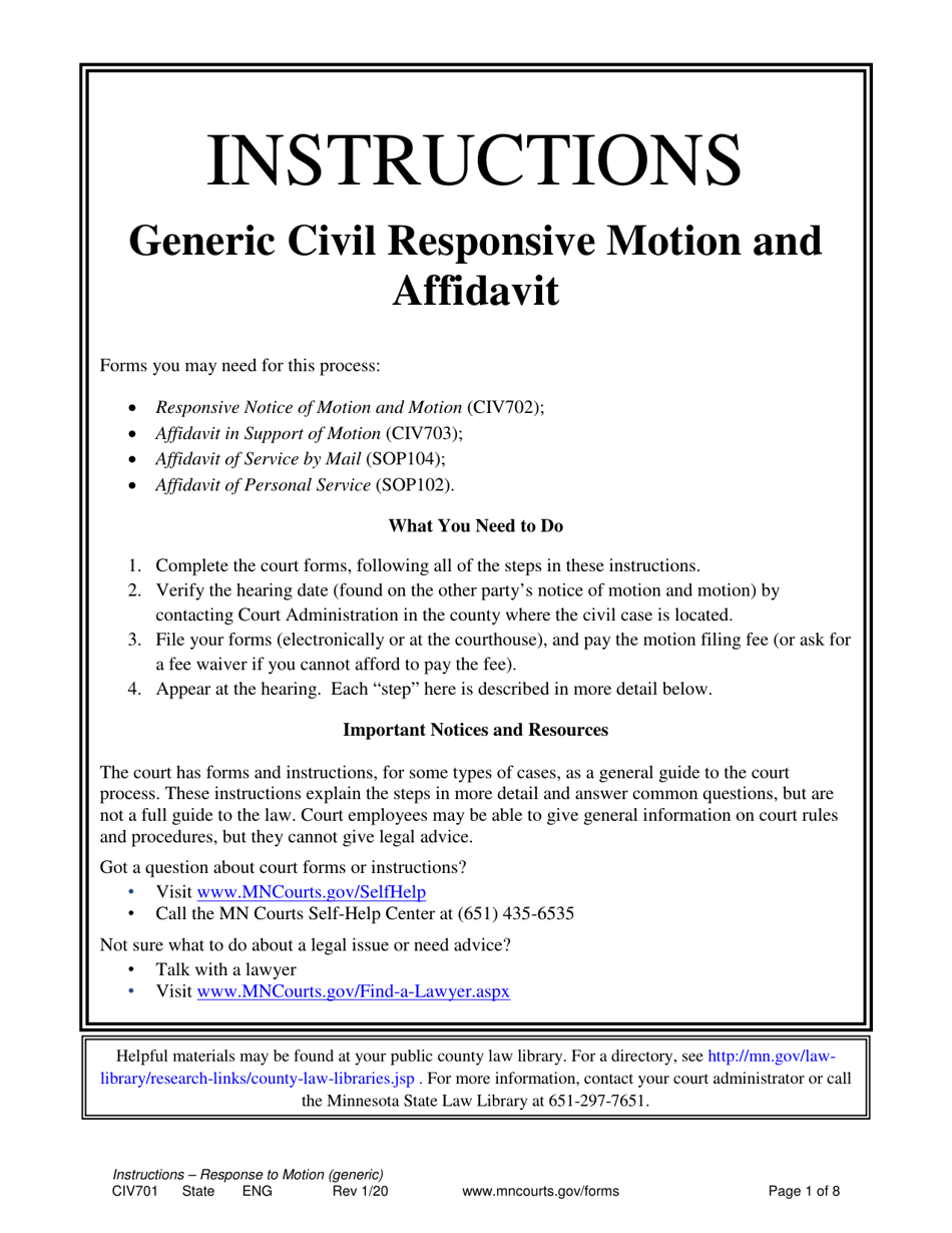 Instructions for Form CIV702, CIV703, SOP104, SOP102 - Minnesota, Page 1