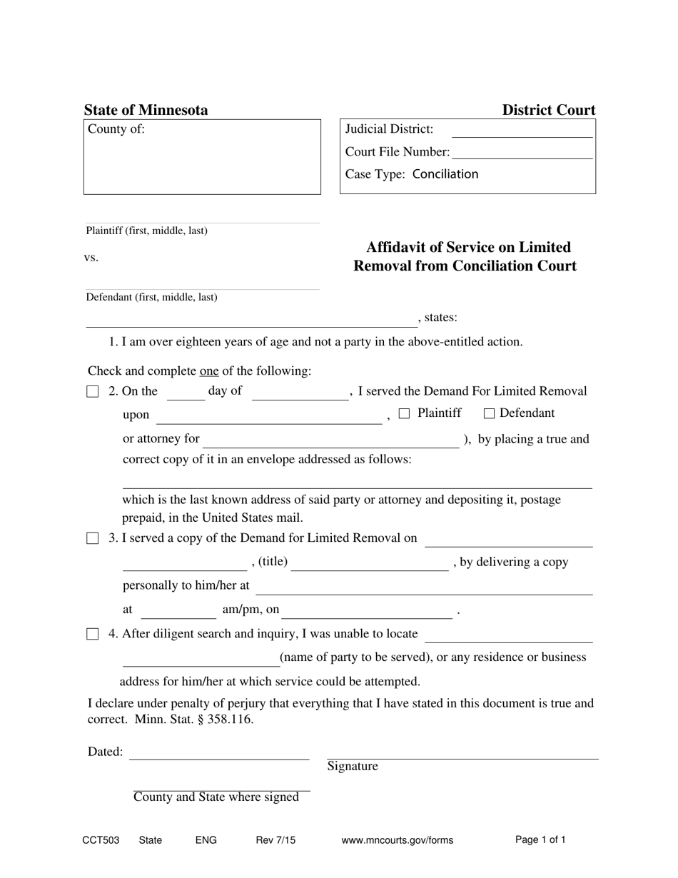 Form CCT503 Affidavit of Service for Limited Removal - Minnesota, Page 1
