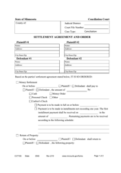 Form CCT105 &quot;Settlement Agreement and Order&quot; - Minnesota