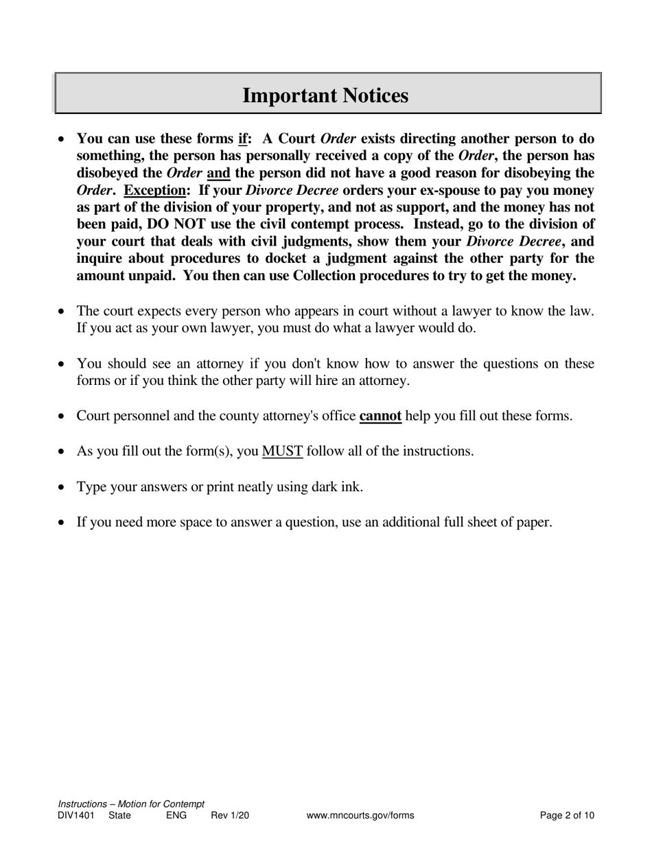 Instructions for Form DIV1402, DIV1403, DIV1404, DIV1405 - Minnesota, Page 2