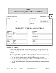Form CCT100 Conciliation Court Statement of Claim and Summons - Minnesota, Page 3
