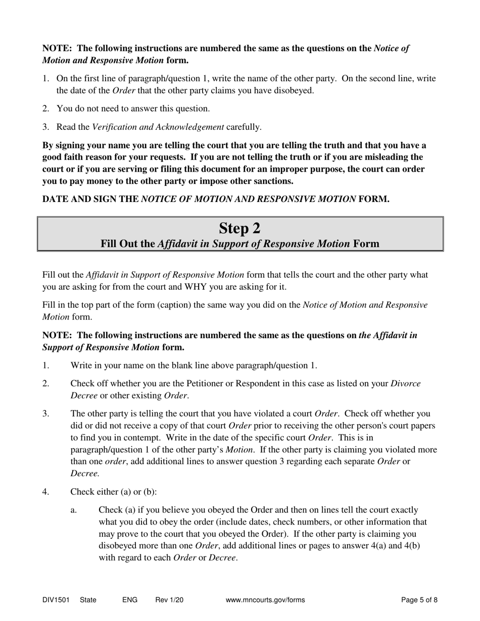 Form DIV1501 Download Printable PDF or Fill Online Response to Motion ...