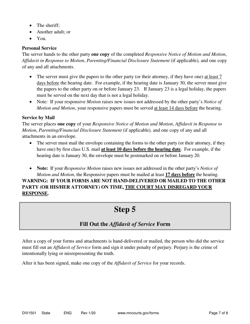 Form DIV1501 Download Printable PDF or Fill Online Response to Motion for Contempt of Court