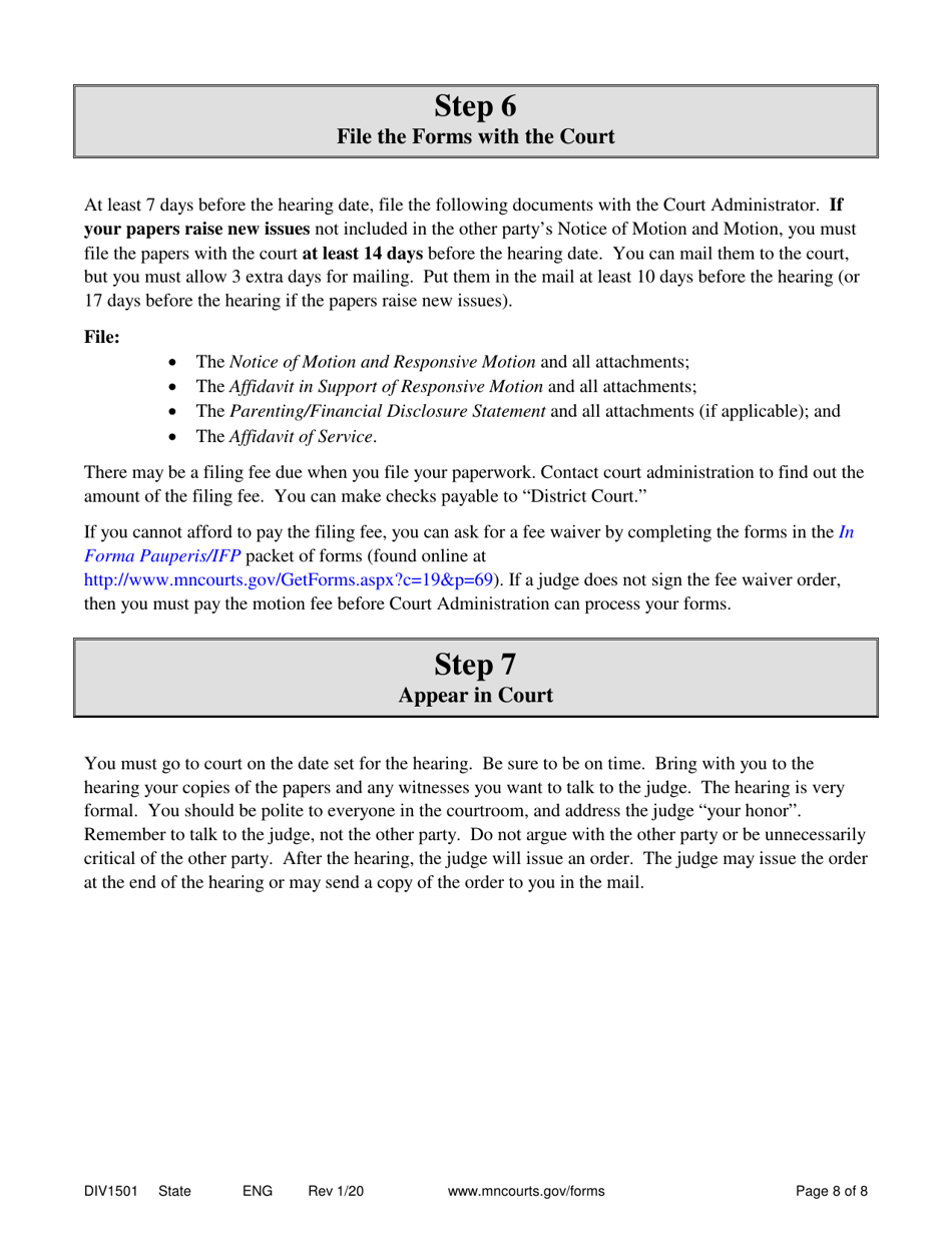 Form DIV1501 Response to Motion for Contempt of Court - Minnesota, Page 8