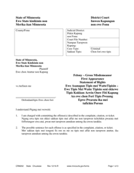 Document preview: Form CRM202 Felony - Gross Misdemeanor First Appearance Statement of Rights - Minnesota (English/Chuukese)