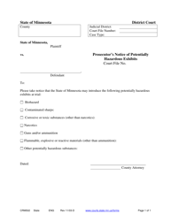 Document preview: Form CRM502 Prosecutor's Notice of Potentially Hazardous Exhibits - Minnesota