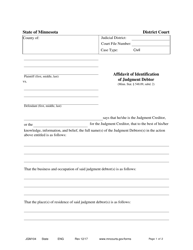 Form JGM104 Affidavit of Identification of Judgment Debtor - Minnesota