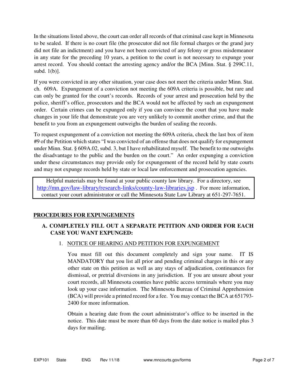 Form EXP101 Petitioners Instructions for Expungement (Sealing) of Criminal Records - Minnesota, Page 2