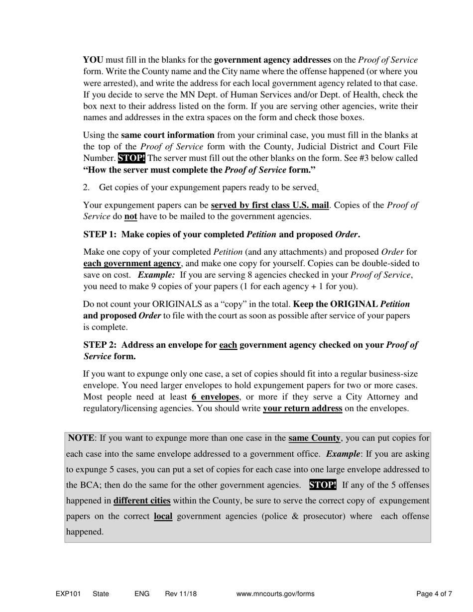 Form EXP101 Petitioners Instructions for Expungement (Sealing) of Criminal Records - Minnesota, Page 4