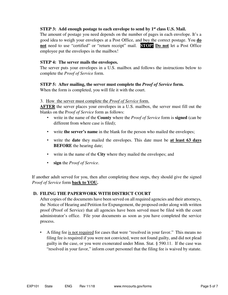 Form EXP101 Petitioners Instructions for Expungement (Sealing) of Criminal Records - Minnesota, Page 5
