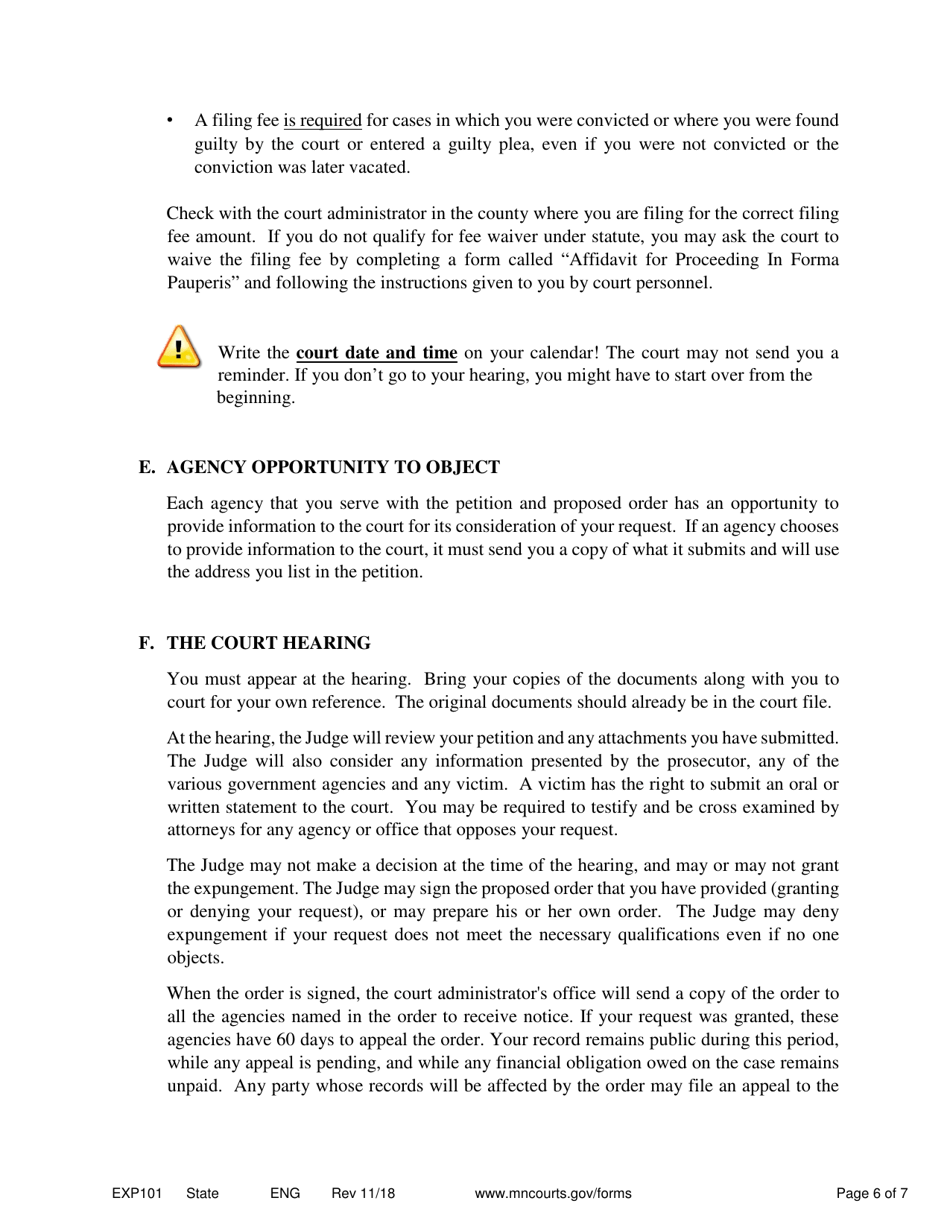 Form EXP101 Petitioners Instructions for Expungement (Sealing) of Criminal Records - Minnesota, Page 6