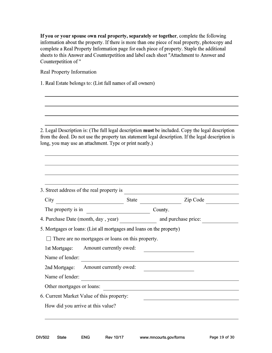 Form DIV502 Answer and Counterpetition - Minnesota, Page 19