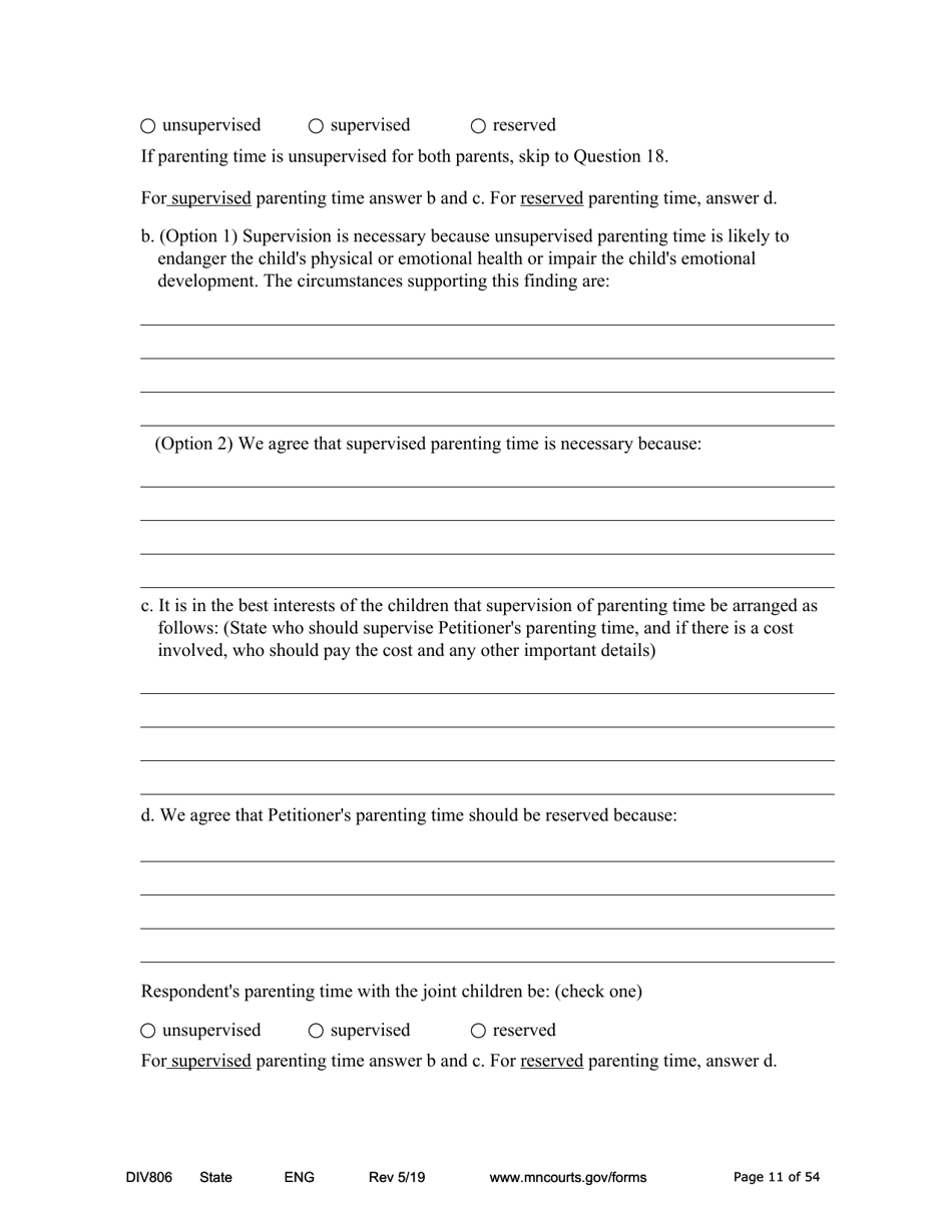 Form DIV806 Stipulated Findings of Fact, Conclusions of Law, Order for and Judgment, Judgment and Decree - Minnesota, Page 11