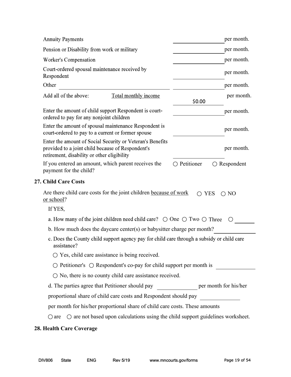 Form DIV806 Stipulated Findings of Fact, Conclusions of Law, Order for and Judgment, Judgment and Decree - Minnesota, Page 19