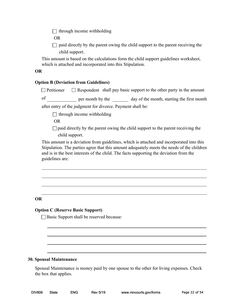 Form DIV806 Stipulated Findings of Fact, Conclusions of Law, Order for and Judgment, Judgment and Decree - Minnesota, Page 22