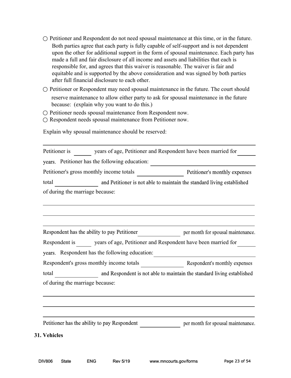 Form DIV806 Stipulated Findings of Fact, Conclusions of Law, Order for and Judgment, Judgment and Decree - Minnesota, Page 23