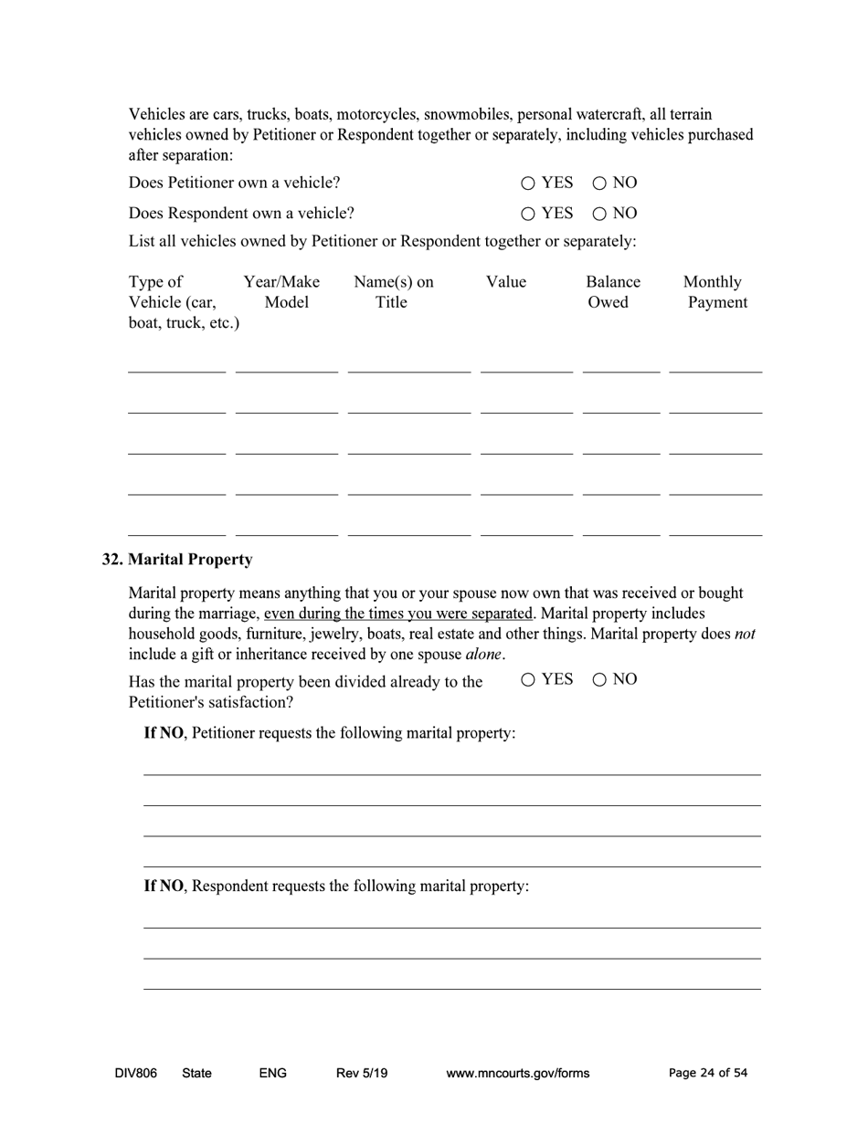 Form DIV806 Stipulated Findings of Fact, Conclusions of Law, Order for and Judgment, Judgment and Decree - Minnesota, Page 24