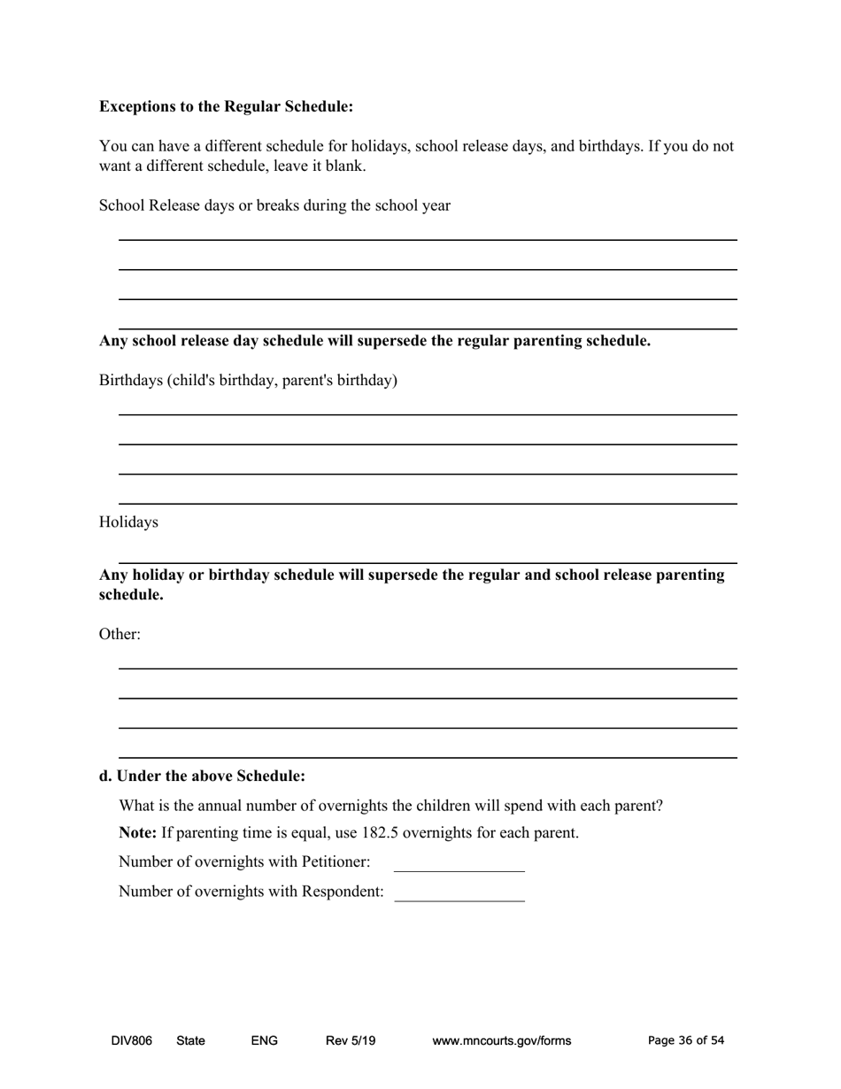 Form DIV806 Stipulated Findings of Fact, Conclusions of Law, Order for and Judgment, Judgment and Decree - Minnesota, Page 36