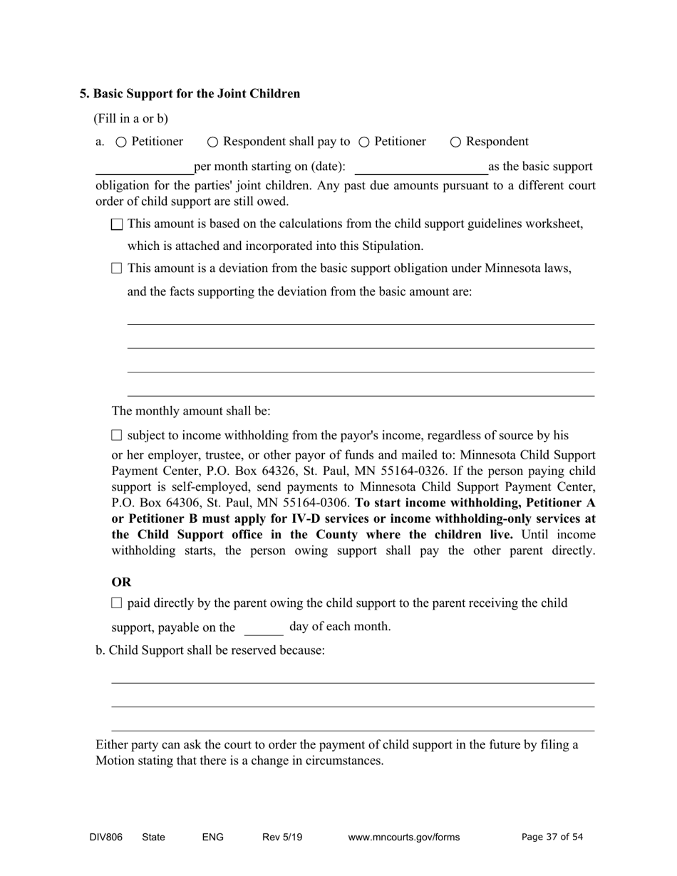 Form DIV806 Stipulated Findings of Fact, Conclusions of Law, Order for and Judgment, Judgment and Decree - Minnesota, Page 37