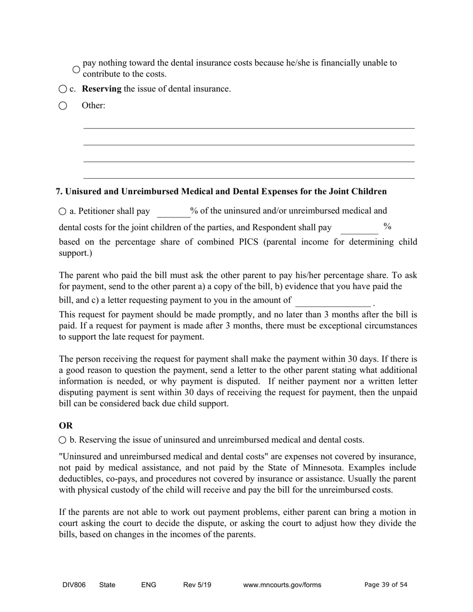 Form DIV806 Stipulated Findings of Fact, Conclusions of Law, Order for and Judgment, Judgment and Decree - Minnesota, Page 39