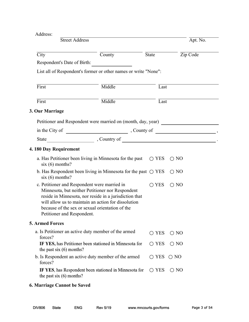 Form DIV806 Stipulated Findings of Fact, Conclusions of Law, Order for and Judgment, Judgment and Decree - Minnesota, Page 3