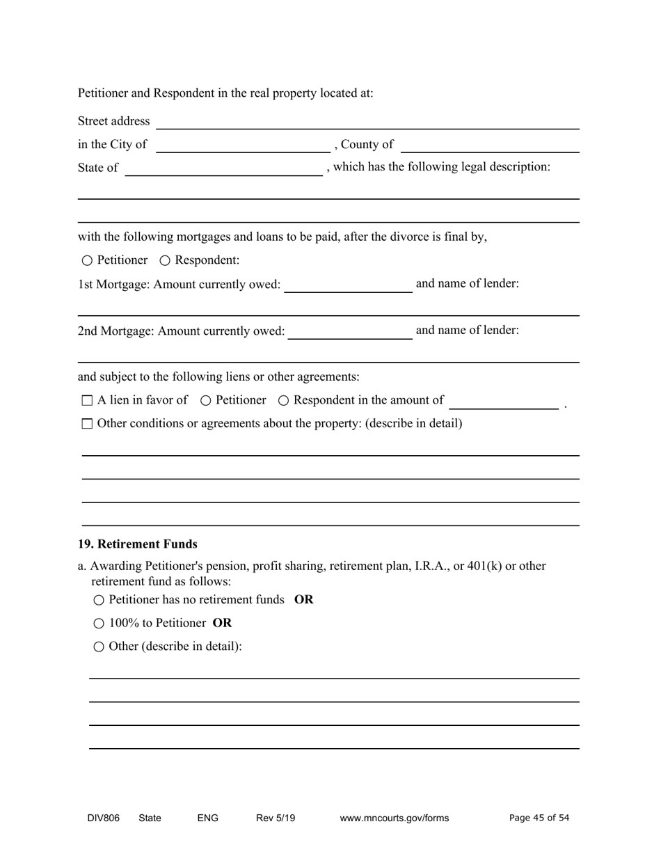 Form DIV806 Stipulated Findings of Fact, Conclusions of Law, Order for and Judgment, Judgment and Decree - Minnesota, Page 45