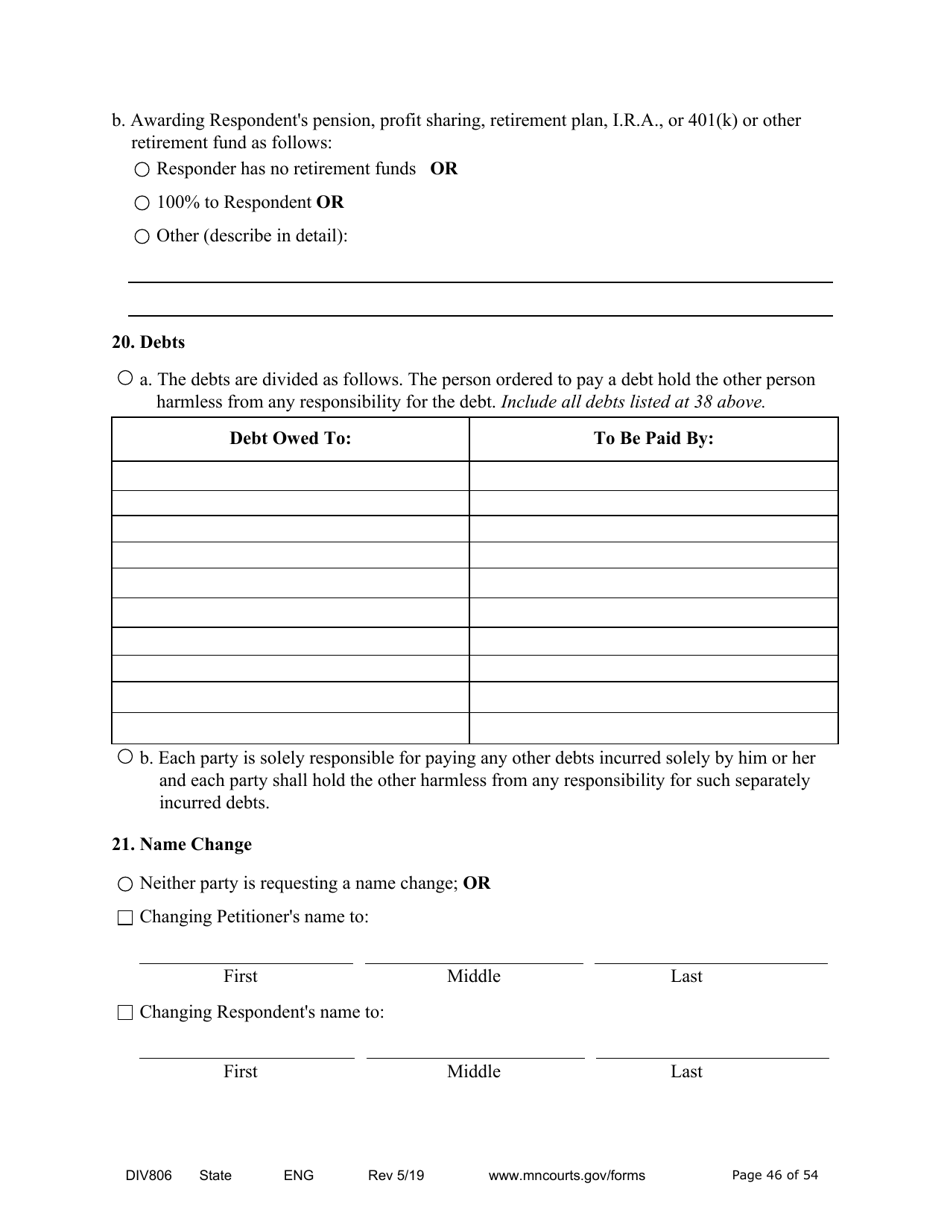 Form DIV806 Stipulated Findings of Fact, Conclusions of Law, Order for and Judgment, Judgment and Decree - Minnesota, Page 46
