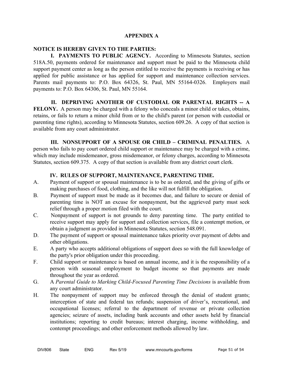 Form DIV806 Stipulated Findings of Fact, Conclusions of Law, Order for and Judgment, Judgment and Decree - Minnesota, Page 51