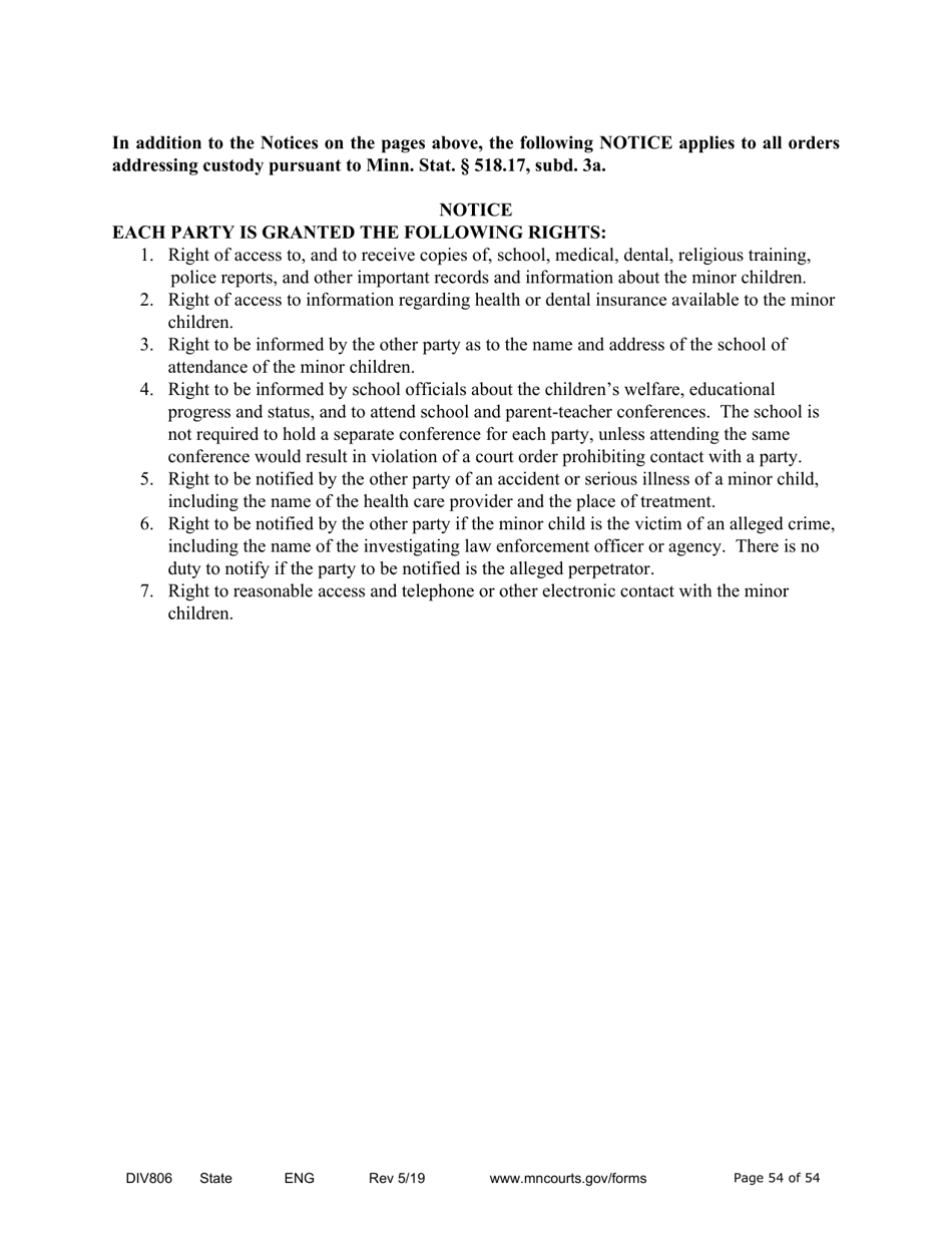 Form DIV806 Stipulated Findings of Fact, Conclusions of Law, Order for and Judgment, Judgment and Decree - Minnesota, Page 54