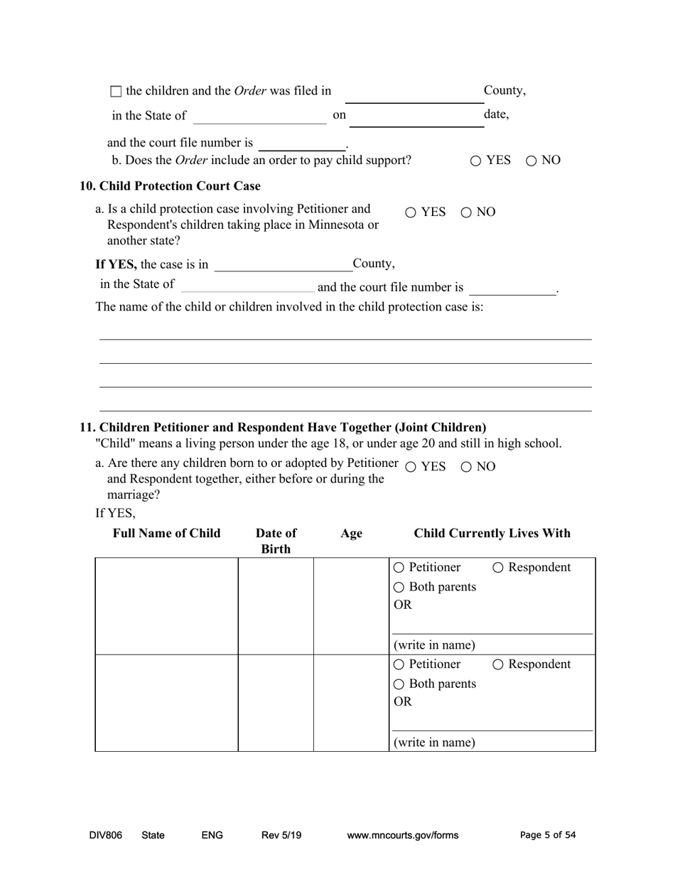 Form DIV806 Stipulated Findings of Fact, Conclusions of Law, Order for and Judgment, Judgment and Decree - Minnesota, Page 5