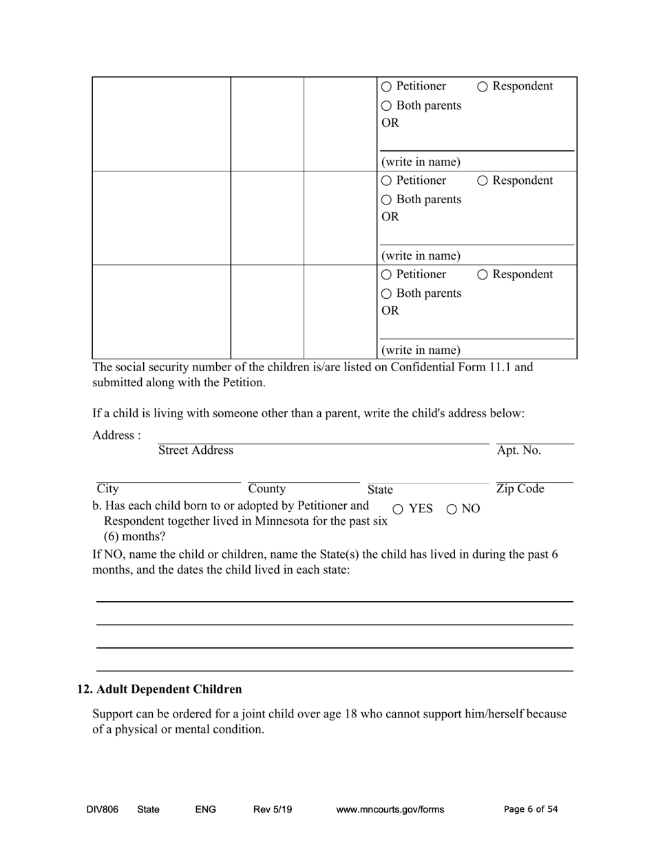 Form DIV806 Stipulated Findings of Fact, Conclusions of Law, Order for and Judgment, Judgment and Decree - Minnesota, Page 6