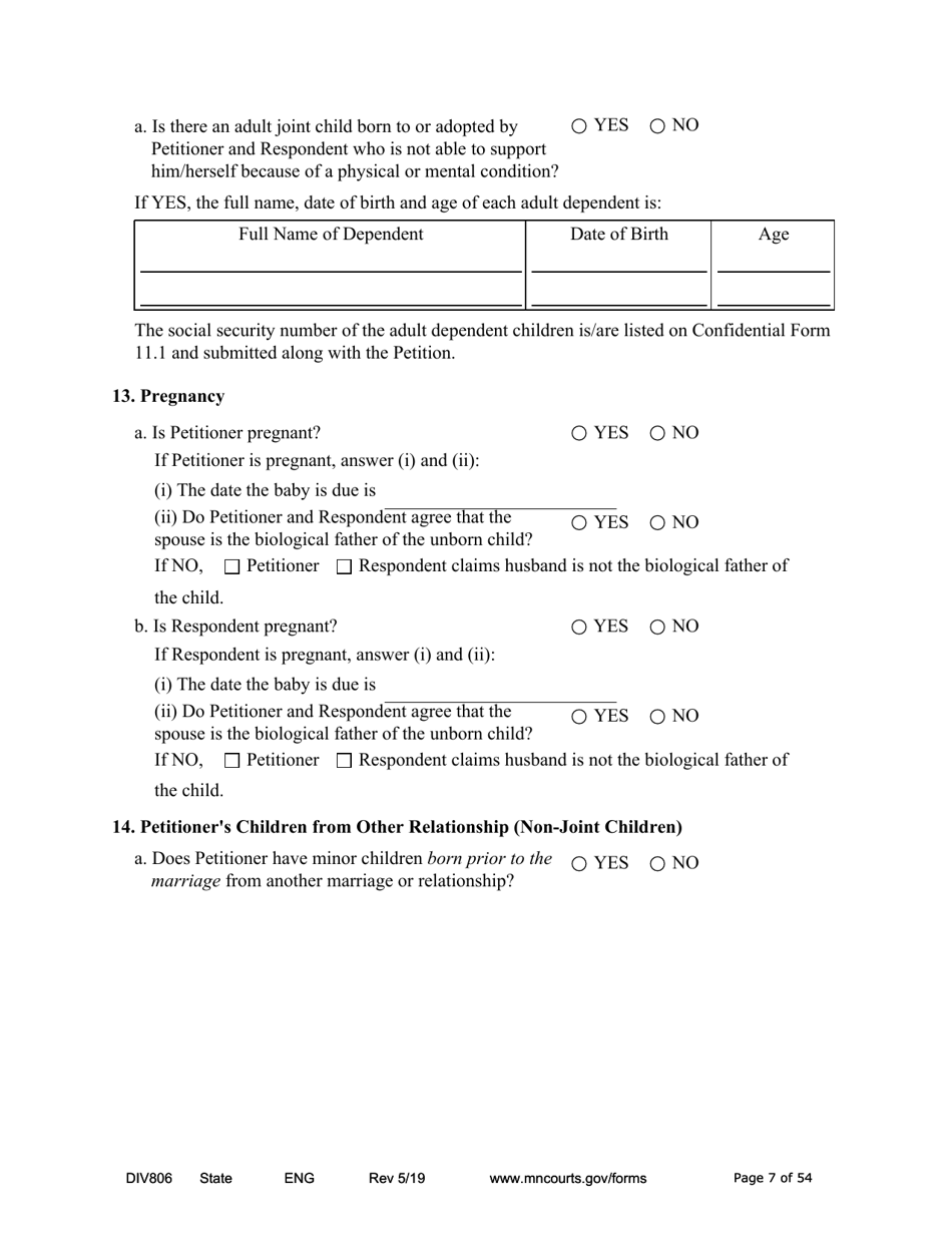 Form DIV806 Stipulated Findings of Fact, Conclusions of Law, Order for and Judgment, Judgment and Decree - Minnesota, Page 7