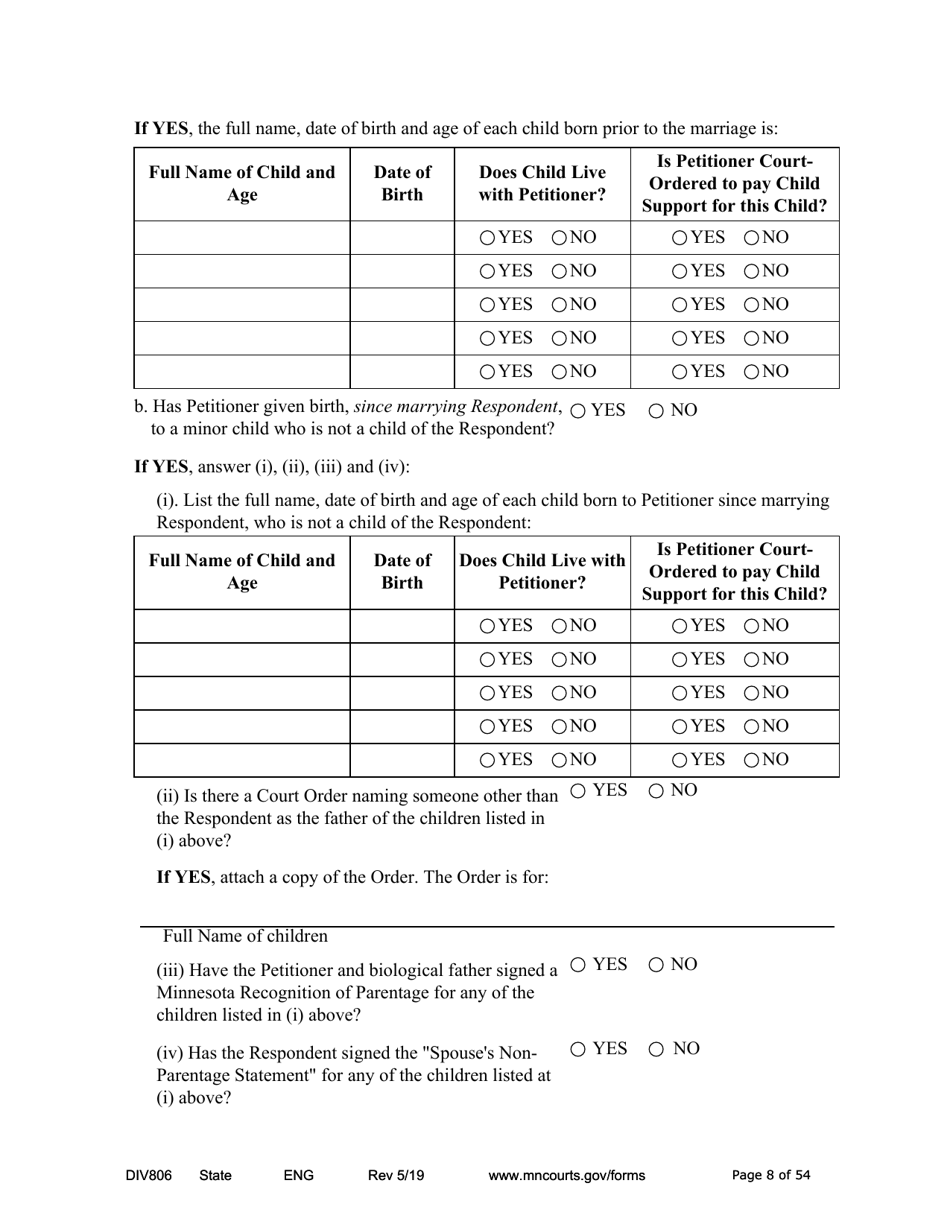 Form DIV806 Stipulated Findings of Fact, Conclusions of Law, Order for and Judgment, Judgment and Decree - Minnesota, Page 8