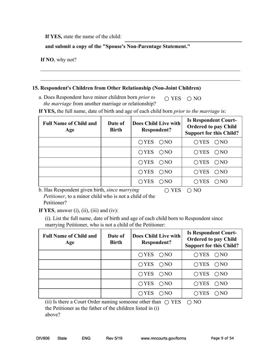 Form DIV806 Stipulated Findings of Fact, Conclusions of Law, Order for and Judgment, Judgment and Decree - Minnesota, Page 9