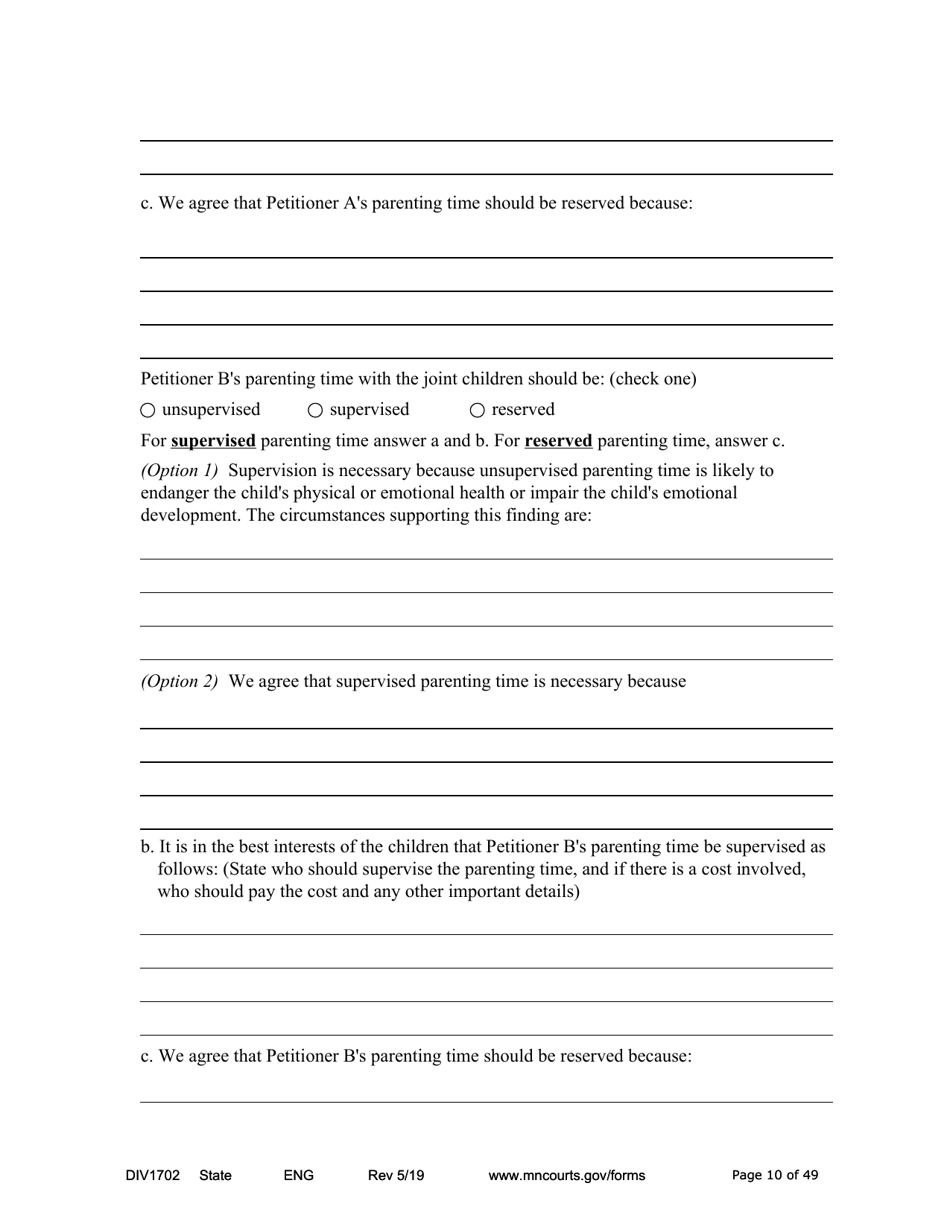 Form DIV1702 Joint Petition, Agreement, and Judgment and Decree for Marriage Dissolution With Children - Minnesota, Page 10