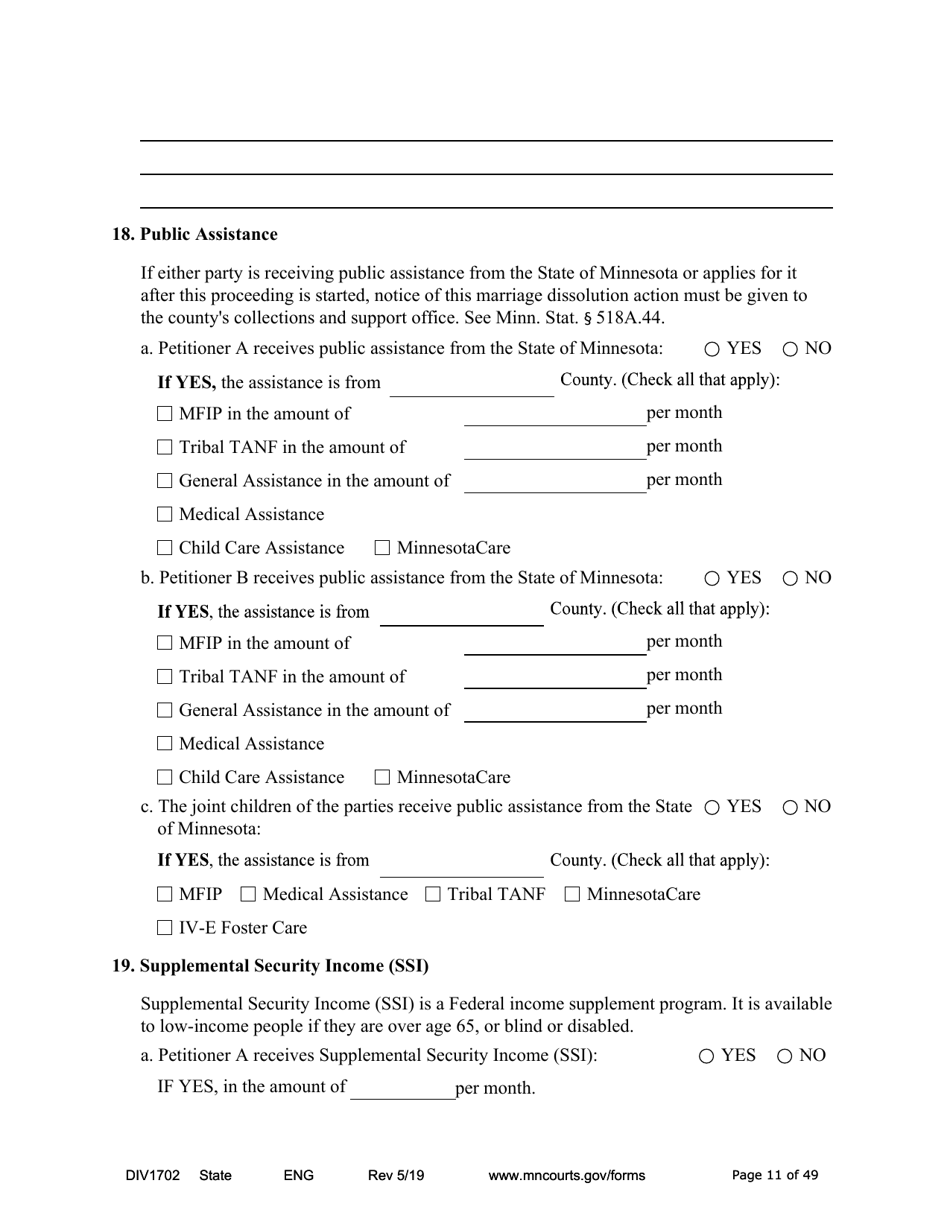 Form DIV1702 Joint Petition, Agreement, and Judgment and Decree for Marriage Dissolution With Children - Minnesota, Page 11