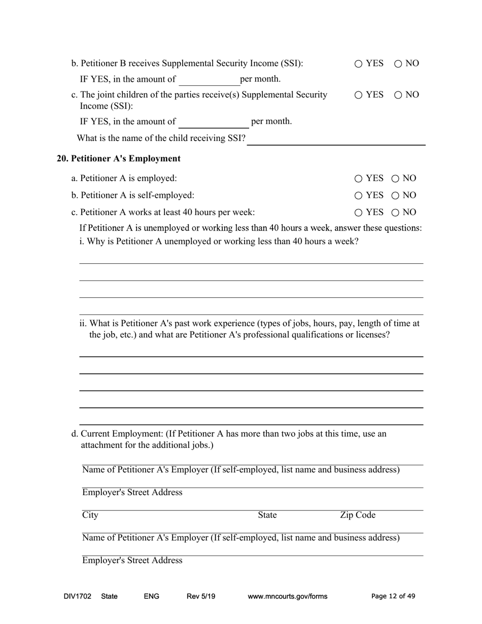 Form DIV1702 Joint Petition, Agreement, and Judgment and Decree for Marriage Dissolution With Children - Minnesota, Page 12