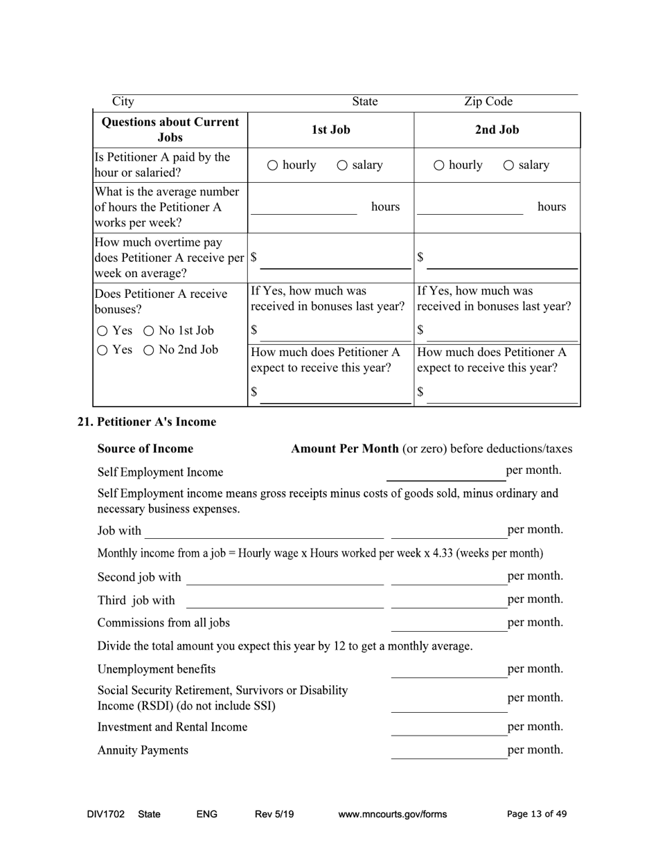 Form DIV1702 Joint Petition, Agreement, and Judgment and Decree for Marriage Dissolution With Children - Minnesota, Page 13