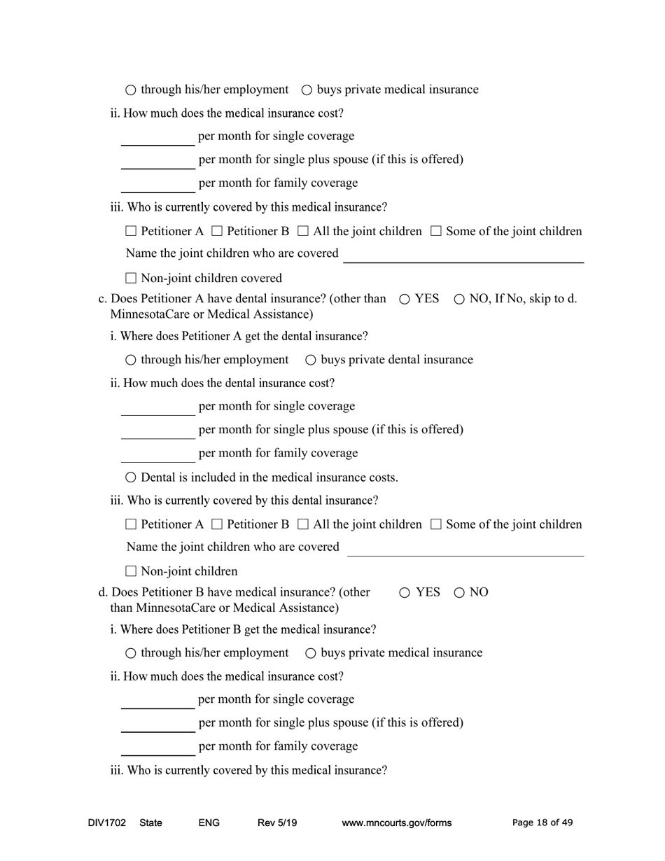 Form DIV1702 Joint Petition, Agreement, and Judgment and Decree for Marriage Dissolution With Children - Minnesota, Page 18