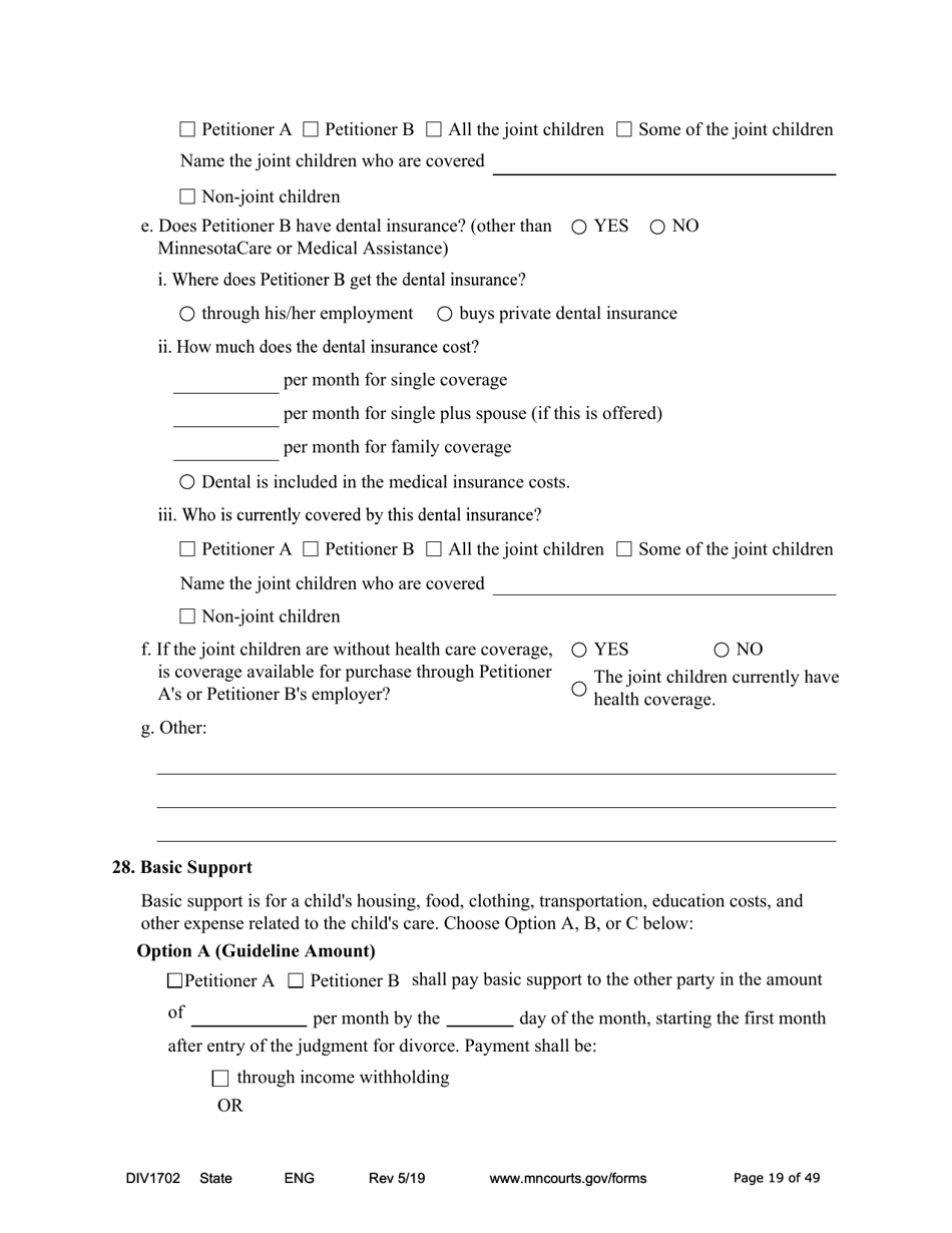 Form DIV1702 Joint Petition, Agreement, and Judgment and Decree for Marriage Dissolution With Children - Minnesota, Page 19
